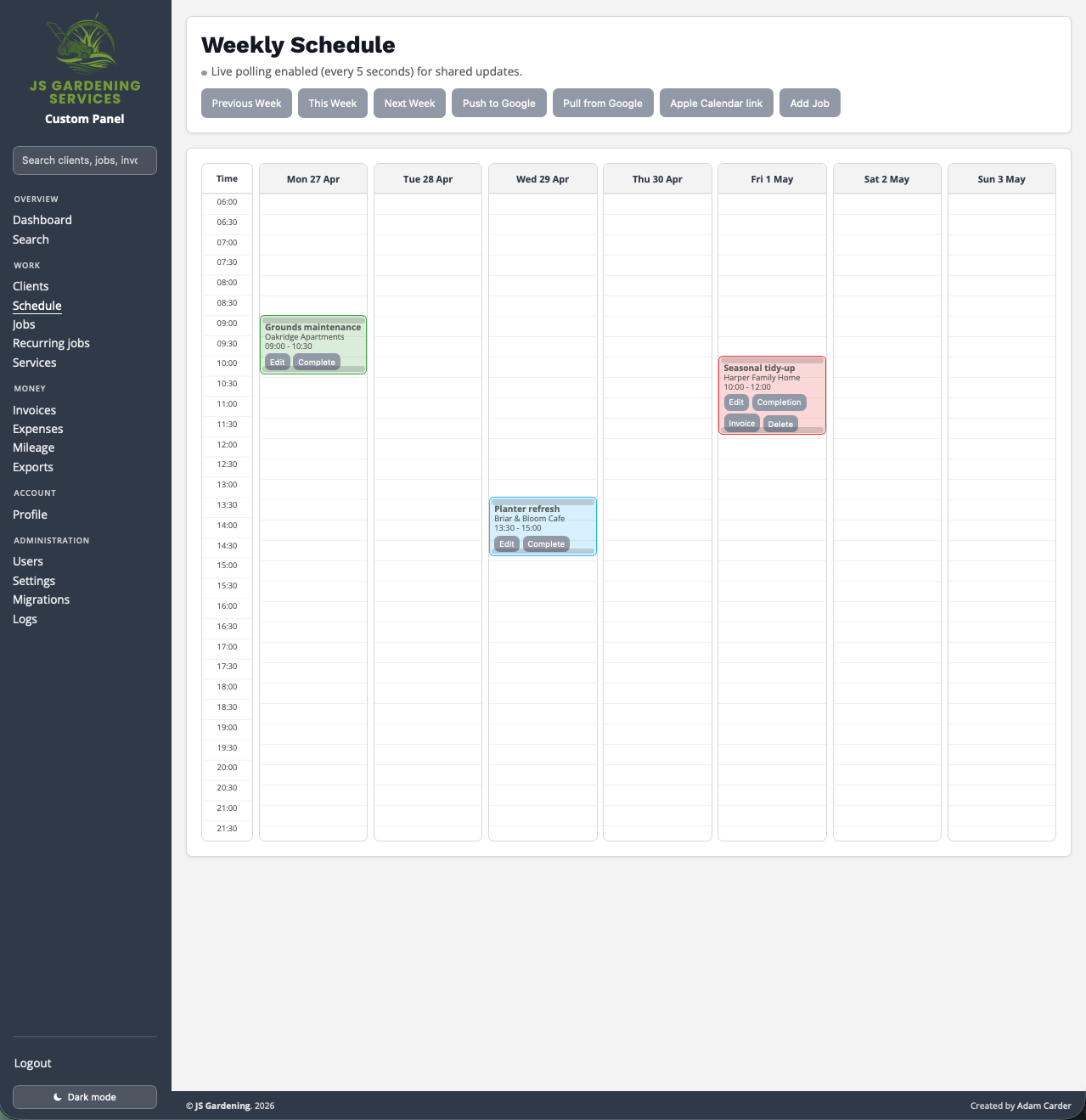 Case study screenshot 3: Schedule and job planner