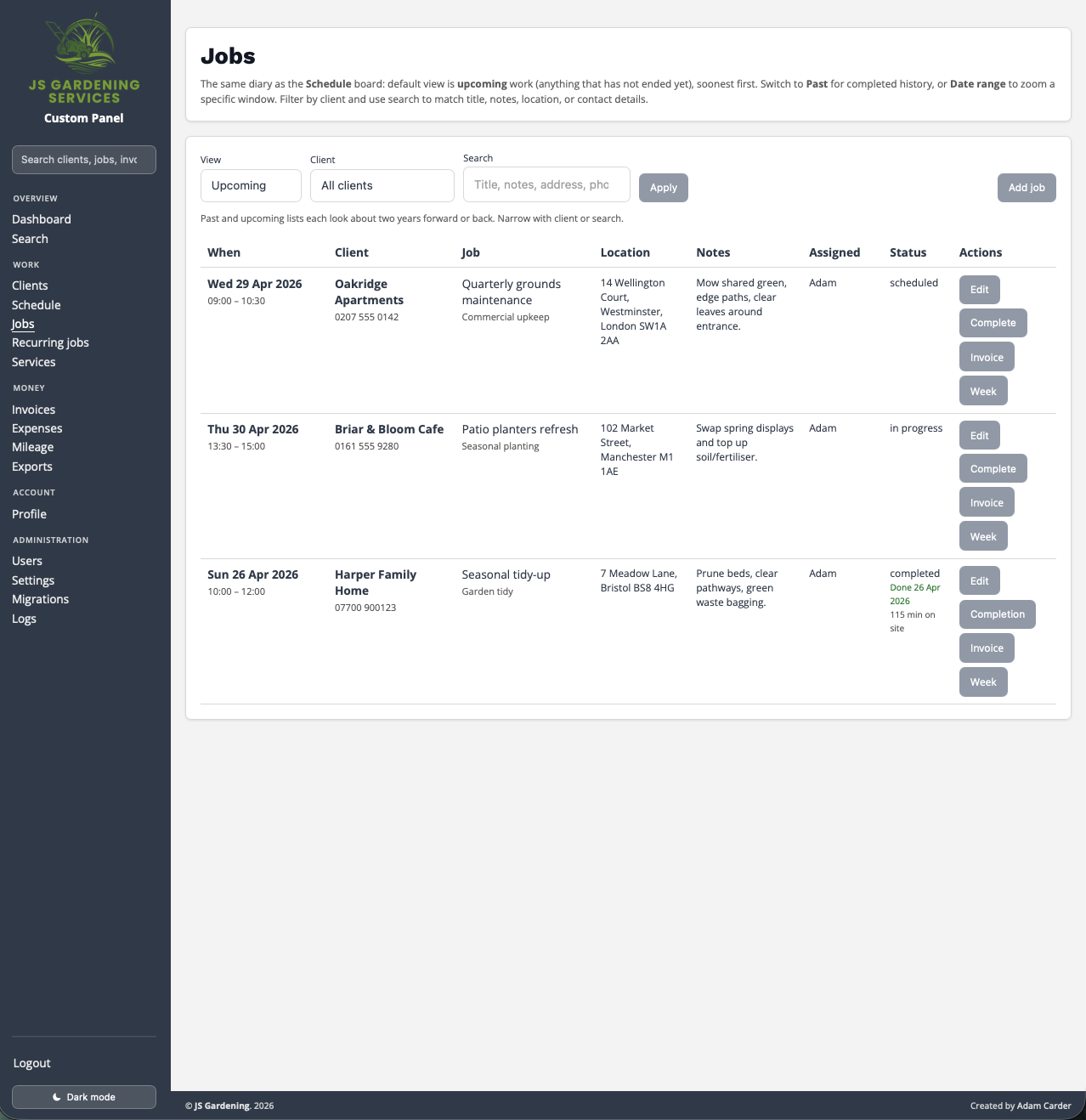 Case study screenshot 5: Job management